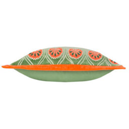 Paoletti Casa Embroidered Cotton Velvet Polyester Filled Cushion, Peridot/orange, 30 X 60Cm - thumbnail 3