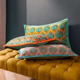 Paoletti Casa Embroidered Cotton Velvet Polyester Filled Cushion, Peridot/orange, 30 X 60Cm - thumbnail 6
