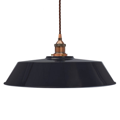 Navy Blue Large Chancery Painted Dome Pendant Light With Antique Copper Lamp Holder And Brown Twisted Cable - Se Home - image 1