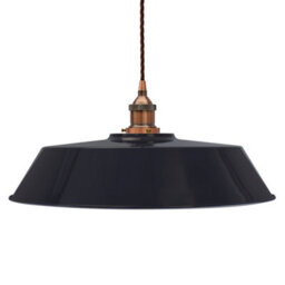 Navy Blue Large Chancery Painted Dome Pendant Light With Antique Copper Lamp Holder And Brown Twisted Cable - Se Home - thumbnail 1