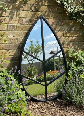 Deenz Leaf Shape Garden Mirror Plastic Framed Indoor/outdoor Use Wall Mounted Patio Floral Vanity Display Geometric Black 76X42 Cm - image 1