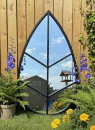 Deenz Leaf Shape Garden Mirror Plastic Framed Indoor/outdoor Use Wall Mounted Patio Floral Vanity Display Geometric Black 76X42 Cm - thumbnail 2