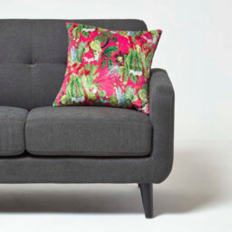 Homescapes Hot Pink Tropical Leaf Velvet Cushion 46 X 46 Cm - thumbnail 3