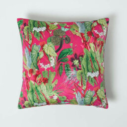 Homescapes Hot Pink Tropical Leaf Velvet Cushion 46 X 46 Cm - thumbnail 1