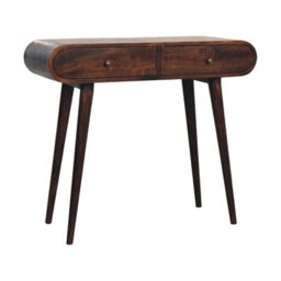 Artisan Furniture Solid Wood Light Walnut Curved Edge Console Table, 2-Drawers, Nordic Legs, Dark Brown - thumbnail 3