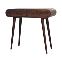 Artisan Furniture Solid Wood Light Walnut Curved Edge Console Table, 2-Drawers, Nordic Legs, Dark Brown - thumbnail 4