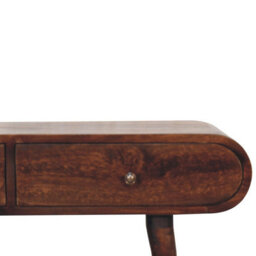 Artisan Furniture Solid Wood Light Walnut Curved Edge Console Table, 2-Drawers, Nordic Legs, Dark Brown - thumbnail 5