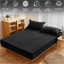 Gc Gaveno Cavailia Plain Dyed Fitted Bedsheet Double Black Super Soft & Comfy Non Iron Fitted Sheet - thumbnail 3