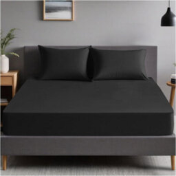 Gc Gaveno Cavailia Plain Dyed Fitted Bedsheet Double Black Super Soft & Comfy Non Iron Fitted Sheet