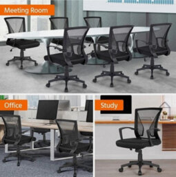 2Pcs Office Chair Computer Swivel Chair Task Chair W Back Support Wheels Black - thumbnail 2