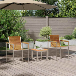 Berkfield Sun Lounger With Garden Chairs 3 Pcs Solid Wood Acacia - thumbnail 4