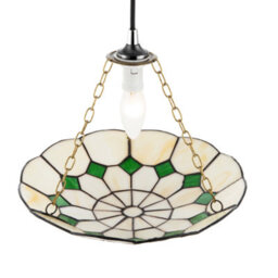 Happy Homewares Classic Amber Stained Glass Tiffany Pendant Lighting Shade With Green Diamonds - thumbnail 3