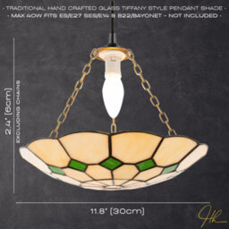 Happy Homewares Classic Amber Stained Glass Tiffany Pendant Lighting Shade With Green Diamonds - thumbnail 6