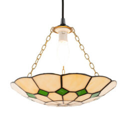 Happy Homewares Classic Amber Stained Glass Tiffany Pendant Lighting Shade With Green Diamonds - thumbnail 2