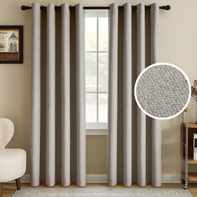 Moonlight Bedding 100%blackout Eyelet Linen Texture Fabric Curtains Pair Thermal Energy Saving Summer Winter (Mink, 66''x72'') - image 1