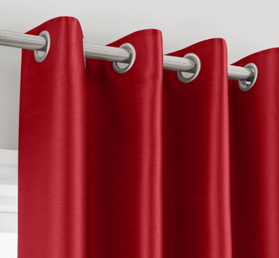 Intimates Modern Ring Top Curtains, Ready-Made High-Quality Faux Silk, Machine Washable, Energy-Saving Living Room Curtains - Red