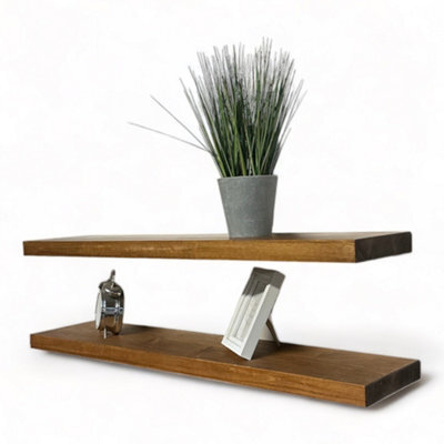 MKGT Set Of 2 Rustic Wooden Floating Shelves With Hidden Brackets  (Tudor Oak, 100Cm (1.0M) - image 1