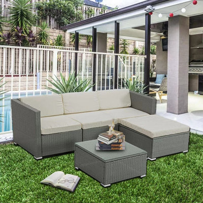 MCC Direct Rattan Furniture Corner Sofa L Shaped Seating And Table Patio Garden Set  Rupert Grey - image 1
