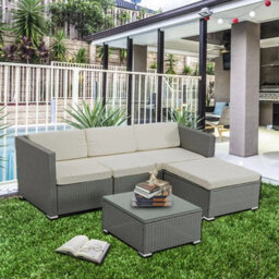 MCC Direct Rattan Furniture Corner Sofa L Shaped Seating And Table Patio Garden Set  Rupert Grey - thumbnail 1