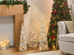 Beliani Set Of 3 Christmas Decorations Tuelso Christmas Tree 60/80/100 Cm White/ Gold - thumbnail 2