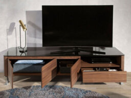 Angel Cerda Elegant Modern Tv Unit In Walnut With Chrome And Black Glass Top - thumbnail 5