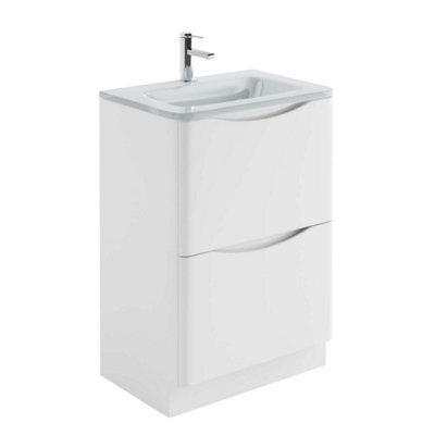 Plum&clay Eden Gloss White Floorstanding Vanity Unit With White Glass Basin (W)600mm - image 1