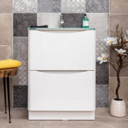 Plum&clay Eden Gloss White Floorstanding Vanity Unit With White Glass Basin (W)600mm - thumbnail 3
