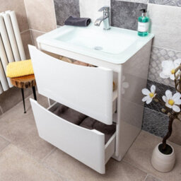 Plum&clay Eden Gloss White Floorstanding Vanity Unit With White Glass Basin (W)600mm - thumbnail 4