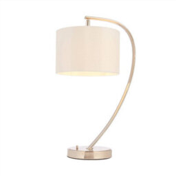 Anson Lighting Javon Bright Nickel With Vintage White Faux Silk Shade 1 Light Table Light - thumbnail 1
