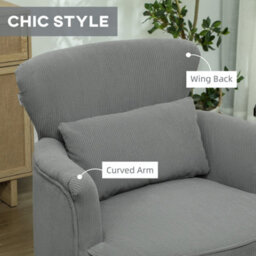 Wyld Haus Zile Corduroy Accent Chair Light Grey - Retro Wingback Design, Angled Wooden Legs - thumbnail 6