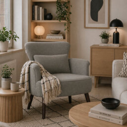 Wyld Haus Zile Corduroy Accent Chair Light Grey - Retro Wingback Design, Angled Wooden Legs - thumbnail 1