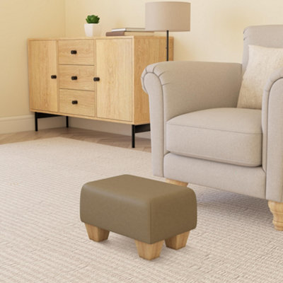 Truffle Light Brown Natural Wood Chunky Legs Faux Leather Small Footstool Handmade Uk By Footstools Direct - image 1