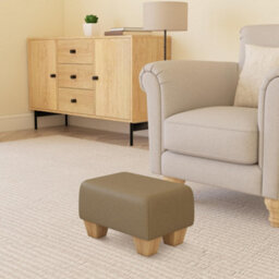 Truffle Light Brown Natural Wood Chunky Legs Faux Leather Small Footstool  Handmade Uk By Footstools Direct