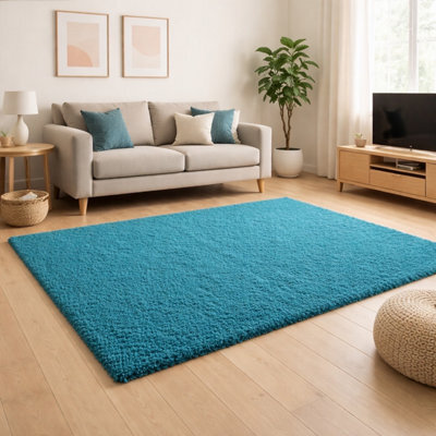 Uetian Modern Teal Blue Shaggy Area Rug Extra Thick 5Cm Pile For Bedroom Lounge & Hallway (120X170) - image 1