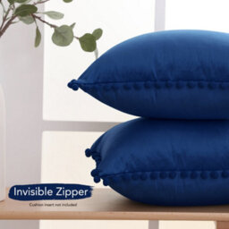 Deconovo 2 Pack Poms 55Cm X 55Cm Crushed Velvet Cushion Covers For Bedroom With Invisible Zipper 22X22 Inches Navy - thumbnail 5