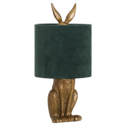 Hill Interiors Antique Gold Hare Table Lamp With Green Velvet Shade - thumbnail 1