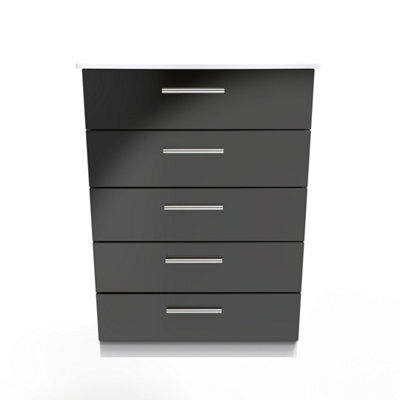 Harrow 5 Drawer Chest In Black Gloss & White (Ready Assembled) - image 1