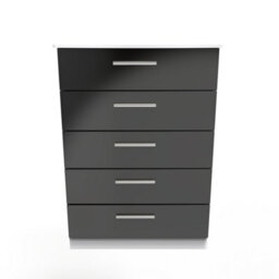 Harrow 5 Drawer Chest In Black Gloss & White (Ready Assembled) - thumbnail 1