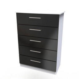 Harrow 5 Drawer Chest In Black Gloss & White (Ready Assembled) - thumbnail 3