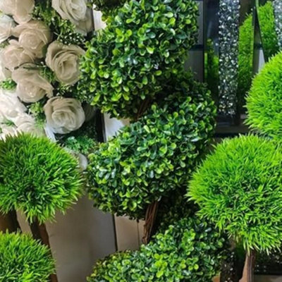 Biznest Artificial Cedar Ball Topiary Tree With Pot Faux Round Bush Decoration Greenery For Indoor Outdoor (Spring Plant 120Cm)