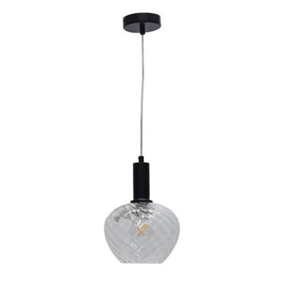 First Choice Lighting Bradson - Clear Swirl Glass Black Deco Pendant Fitting - image 1