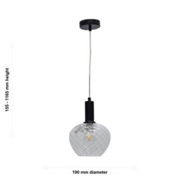First Choice Lighting Bradson - Clear Swirl Glass Black Deco Pendant Fitting - thumbnail 5