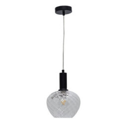 First Choice Lighting Bradson - Clear Swirl Glass Black Deco Pendant Fitting - thumbnail 1