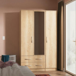 Hampshire Triple 2 Drawer Mirrored Wardrobe In Nebraska Oak (Ready Assembled) - thumbnail 1