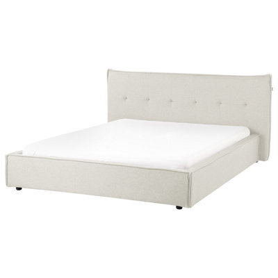 Beliani Bed Faux Linen Lestre 160 X 200 Cm (Eu King Size) Off-White - image 1