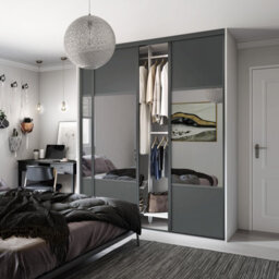 Spacepro Classic Wideline Mirrored Graphite Framed Sliding Wardrobe Door (H)2220mm (W)610mm