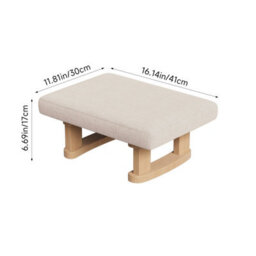 Living And Home Beige Linen Upholstered Wooden Legs Footstool, 41Cm(W)X 30Cm(D) X 17Cm(H) - thumbnail 6