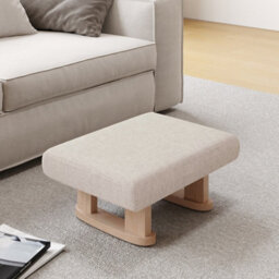 Living And Home Beige Linen Upholstered Wooden Legs Footstool, 41Cm(W)X 30Cm(D) X 17Cm(H)