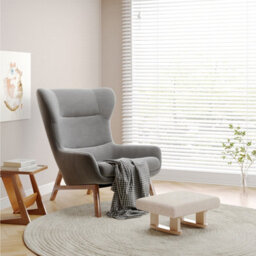 Living And Home Beige Linen Upholstered Wooden Legs Footstool, 41Cm(W)X 30Cm(D) X 17Cm(H) - thumbnail 2