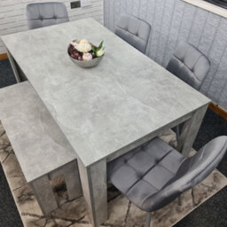 Kosy Koala Grey Kitchen Dining Table, 4 Grey Tufted Velvet Chairs And 1 Bench Dining Set (140X80X75Cm) - thumbnail 4